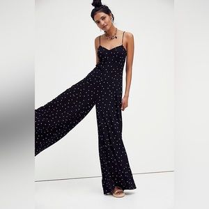 FREE PEOPLE Jamboree Jumpsuit Black Polka Dot Wide Leg Size Small (S)